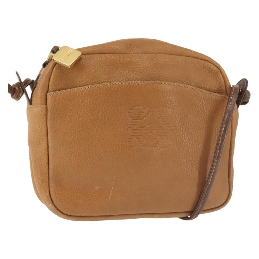 Authentic LOEWE Anagram Shoulder Bag Leather Beige Gold